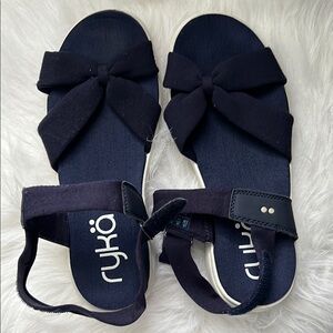 Ryka Dark Blue Sandals with Bow Accent